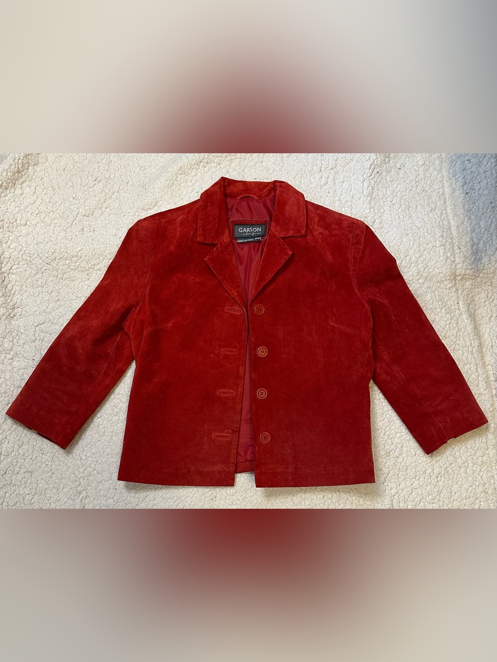 VTG Women Garson by Rem Garson Lined Suede Leather Red 3/4 Sleeve Jacket Size PM